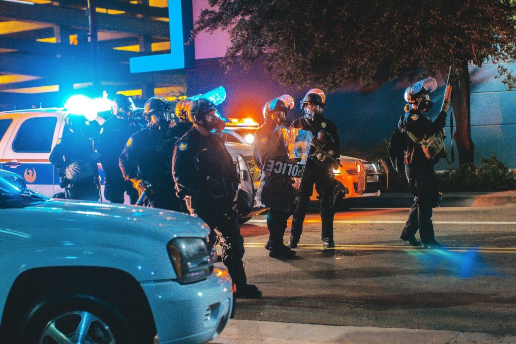 Body Cameras group of police in the middle of the road