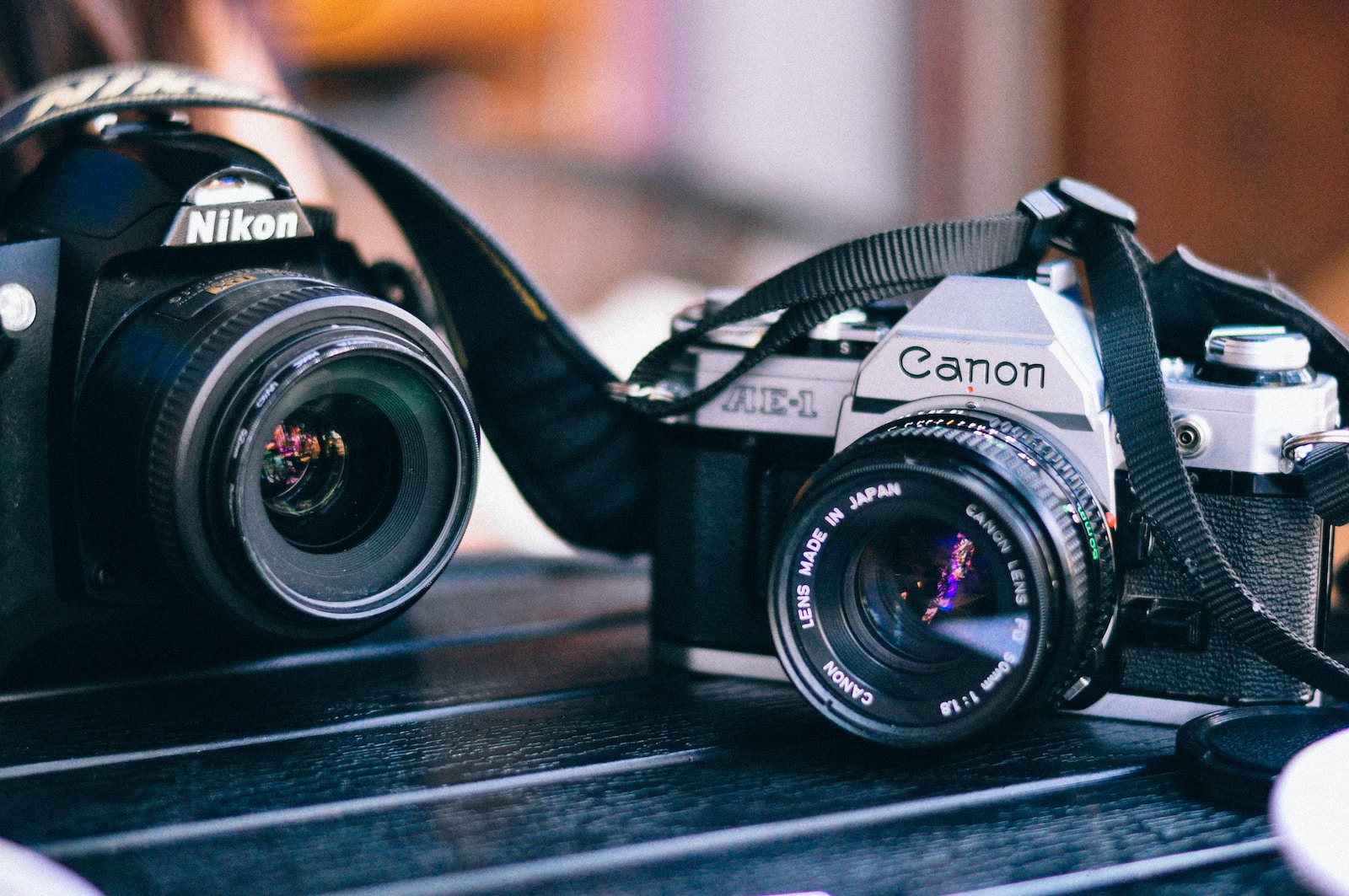 Rangefinder Cameras black Canon and Nikon camera in macro shot photography