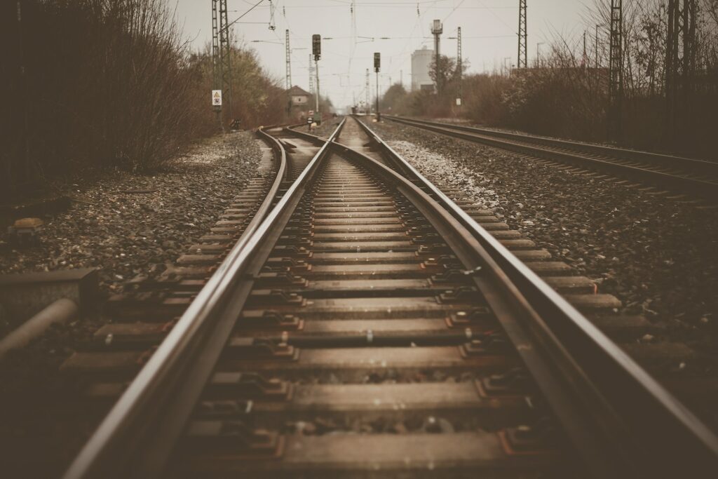 close-up photography of train railway